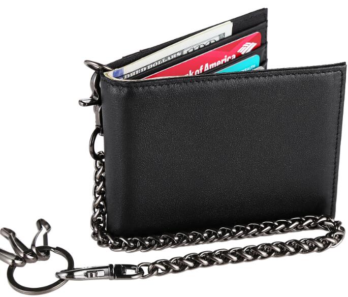 Bifold Chain Wallet Men Minimalist RFID Wallet (WW107-BfB-BC)